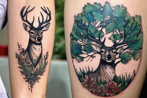 A surreal deer tattoo merging nature with imagination.,dotted deer,forest animals,woodland animals,stag,deer in tears,deer illustration,deer,forest animal,christmas buffalo raccoon and deer,young-deer