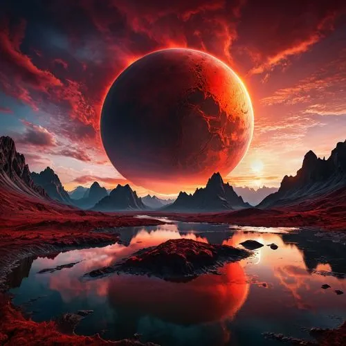 red planet,alien planet,fire planet,alien world,red sun,red sky,Photography,General,Fantasy