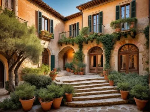 provencal,provencal life,provence,carmel,exterior decoration,grasse,cortile,houses clipart,mougins,tuscan,toscane,beautiful home,grimaud,courtyards,tuscany,home landscape,pienza,roquebrune,carmel by the sea,courtyard,Art,Classical Oil Painting,Classical Oil Painting 04