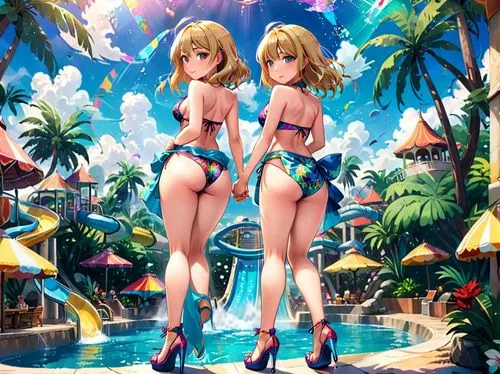 summer background,swimsuits,bikinis,beach goers,beach background,beachgoers,Anime,Anime,Traditional