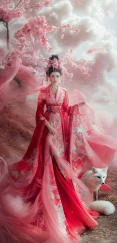 中式的丝绸扇子，带有粉红色的配色方案，粉色色调，,oiran,plum blossoms,geisha girl,plum blossom,hanfu,cherry blossom japanese,diaochan,cold cherry blossoms,the cherry blossoms,japanese cherry blossom,oriental princess,japanese