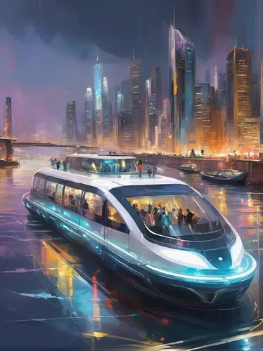 futuristic car,futuristic landscape,smart city,water taxi,futuristic,electric boat,pedal boats,electric mobility,electric train,fleet and transportation,taxi boat,futuristic architecture,water transportation,water bus,autonomous driving,transportation,electrical car,shanghai disney,monorail,sky train,Illustration,Paper based,Paper Based 11