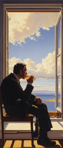 woman drinking coffee,window with sea view,idyll,men sitting,overlook,man with a computer,woman sitting,thinking man,man at the sea,contemplation,skywatch,end of afternoon,evening atmosphere,contemplative,silhouette of man,window to the world,morning illusion,robert harbeck,the window,woman at cafe,Conceptual Art,Sci-Fi,Sci-Fi 21