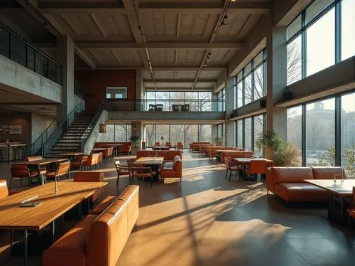 snohetta,cafeteria,lunchroom,modern office,daylighting,loft,harborside,minotti,midcentury,clubroom,lobby,alpine restaurant,canteen,cafeterias,school design,atriums,offices,langara,lofts,breakfast room,Photography,General,Realistic