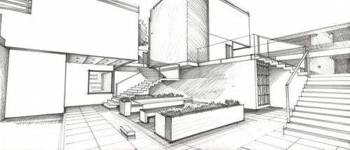 Sketch using the cool gray color of the marker.,house drawing,3d rendering,staircase,an apartment,school design,apartment,kitchen design,outside staircase,winding staircase,modern kitchen interior,sta