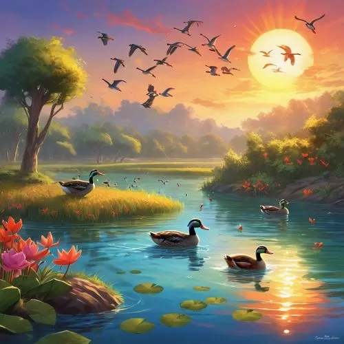 nature background,landscape background,migratory birds,nature wallpaper,fantasy picture,background view nature,Illustration,Realistic Fantasy,Realistic Fantasy 01