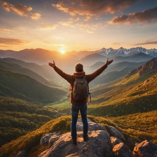 the spirit of the mountains,open arms,mountain sunrise,embrace the world,nature and man,praising,free wilderness,immenhausen,freedom from the heart,enjoyment of life,exhilaration,landscape background,the law of attraction,arms outstretched,spiritual environment,liberating,triumphantly,transcendentalists,nature background,freedom,Photography,General,Natural