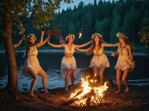 kupala,the night of kupala,skyclad,sirens,apollo and the muses,fire dance,maenads,naiads,beltane,holika,fauns,rhinemaidens,campfire,midsummer,dancers,chipko,celebration of witches,dryads,priestesses,norns,Photography,General,Realistic