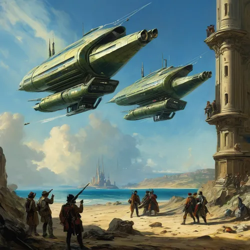 airships,futuristic landscape,space ships,fleet and transportation,zeppelins,sci fiction illustration,airship,spaceships,sci fi,sci - fi,sci-fi,ufo intercept,scifi,carrack,ship traffic jam,sea scouts,imperial shores,air ship,dock landing ship,alien ship,Art,Classical Oil Painting,Classical Oil Painting 08