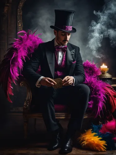 magician,ringmaster,masquerade,aristocrat,hatter,stovepipe hat,fantasy portrait,neo-burlesque,photomanipulation,gentlemanly,mafia,gambler,photoshop manipulation,chimney sweeper,top hat,king of the ravens,suit of spades,image manipulation,fantasy picture,photo manipulation,Photography,General,Fantasy