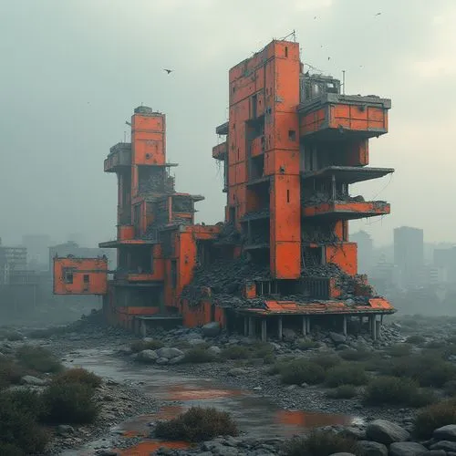 sedensky,postapocalyptic,post-apocalyptic landscape,ruin,arcology,post apocalyptic,destroyed city,industrial ruin,syringe house,ruins,gunkanjima,unbuilt,cube stilt houses,maunsell,hashima,cosmodrome,besiege,dystopian,kimmelman,cubic house,Photography,General,Realistic