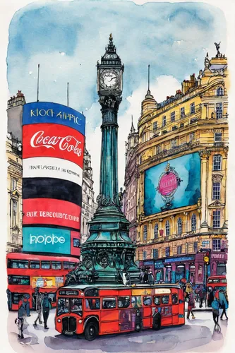 the coca-cola company,trafalgar square,london,coca cola logo,city of london,french digital background,fuller's london pride,coca-cola,united kingdom,polar bare coca cola,routemaster,universal exhibition of paris,uk,coca cola,digital advertising,advertising campaigns,travel poster,paris clip art,london buildings,landmarks,Illustration,Abstract Fantasy,Abstract Fantasy 10