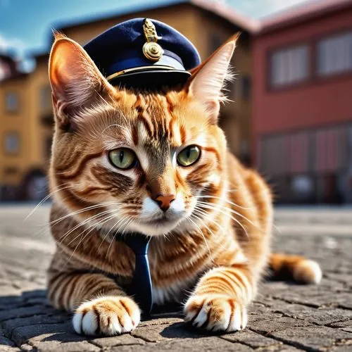 aegean cat,cat sparrow,policeman,officer,street cat,police officer,cat european,traffic cop,cat image,red tabby,coast guard,marine animal,napoleon cat,cat-ketch,naval officer,military officer,oktoberfest cats,police hat,cat warrior,patrols,Photography,General,Realistic