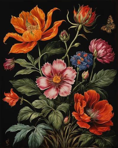 floral composition,david bates,flowers png,flower painting,embroidered flowers,flower illustration,floral border,zinnias,botanical print,peonies,orange floral paper,illustration of the flowers,floribunda,cloves schwindl inge,peony,flower and bird illustration,vintage flowers,zinnia angustifolia,deep coral zinnia,floral ornament,Art,Classical Oil Painting,Classical Oil Painting 37