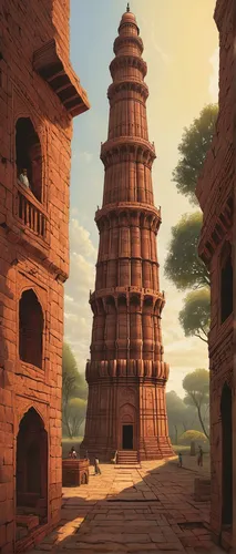 sea shore temple,qutub minar,artemis temple,qutubminar,bagan,ancient city,hindu temple,stone pagoda,ancient buildings,qutb minar,tower of babel,stupa,brick-kiln,the ancient world,minaret,minarets,asian architecture,ancient building,rajasthan,jain temple,Illustration,Realistic Fantasy,Realistic Fantasy 44