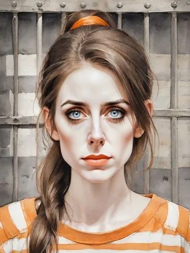 girl portrait,portrait of a girl,prisoner,orange,young woman,girl in a long,digital painting,the girl's face,woman portrait,david bates,portrait background,oil painting,woman face,woman thinking,worried girl,world digital painting,artist portrait,orange eyes,face portrait,depressed woman,Digital Art,Watercolor