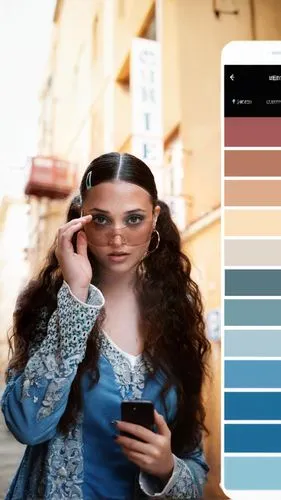 color picker,artificial hair integrations,corona app,trend color,pantone,color palette,woman holding a smartphone,neutral color,natural color,personalization,rainbow color palette,ux,cosmetic brush,augmented reality,the app on phone,palette,eye tracking,droste effect,color chart,artist color