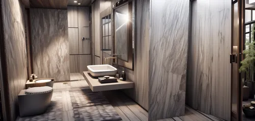 luxury bathroom,modern minimalist bathroom,wooden sauna,3d rendering,bamboo curtain,bathroom,shower bar,wood texture,render,interior modern design,sauna,wooden planks,washroom,shower base,room divider,wooden windows,3d rendered,japanese-style room,core renovation,rest room