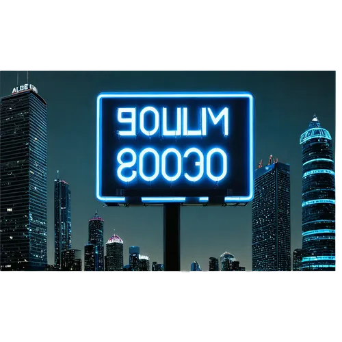 Coming soon image, futuristic billboard, neon lights, cityscape at night, skyscraper background, countdown timer, glowing blue numbers, metallic frame, glass surface, 3/4 composition, low-angle shot, 