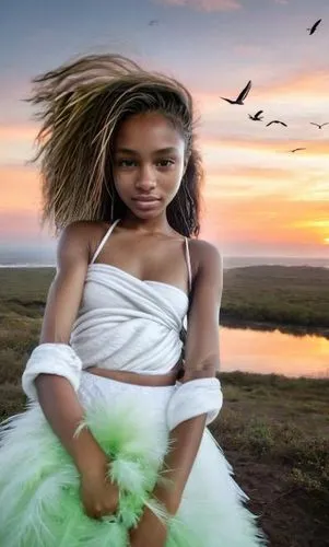 little girl in wind,sarafina,tutu,ethiopian girl,green screen,image manipulation