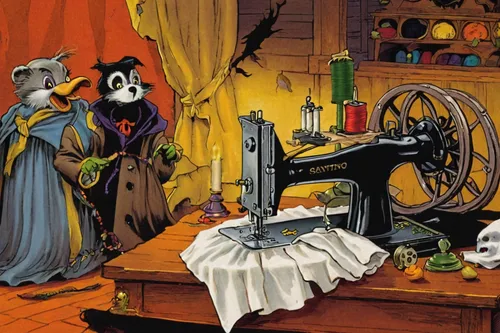 sewing machine,the gramophone,sewing room,the phonograph,mousetrap,seamstress,vintage mice,vintage illustration,phonograph,sewing,halloween paper,halloween poster,vintage halloween,halloween scene,phonograph record,halloween travel trailer,watchmaker,housework,sylvester,jigsaw puzzle,Illustration,Retro,Retro 18