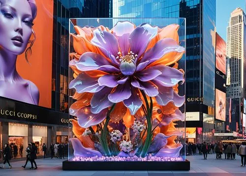 big flower,flower wall en,flower art,new york aster,flowers of massive,crown chakra flower,crown flower,globe flower,electronic signage,flower clock,led display,times square,time square,showpiece,passion bloom,tiger lily,public art,fire flower,passionflower,anemone of the seas,Photography,Artistic Photography,Artistic Photography 03