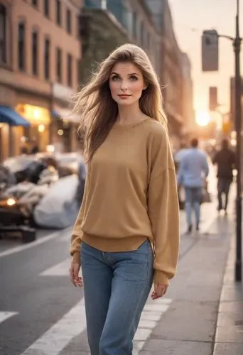 (normal ideal human proportions, real human proportions)(long shoulderlong hair, open flaxen hair)(medium buxom)(inquisitive expression, natural face, natural lips, pale lips)(evening sunset, walking 