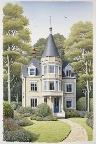 Architectural drawing, technical illustration, scale 1,frisian house,garden elevation,model house,highgrove,house drawing,winkworth,hedeby,windlesham,voysey,houses clipart,longueville,showhouse,vicara