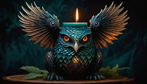 korowai,owl art,owl drawing,candle,strix,owl,burning candle,reading owl,a candle,black candle,candleholder,candlelight,torchlit,candle wick,second candle,christmas owl,tea light,gryfino,valentine candle,lighted candle,Illustration,Abstract Fantasy,Abstract Fantasy 19