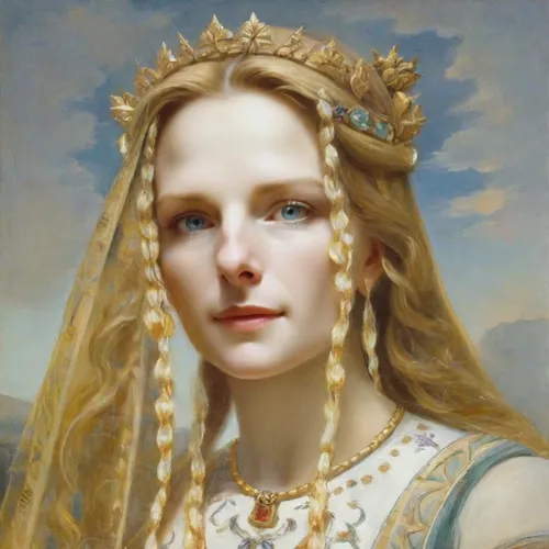 portrait of a girl,diadem,fantasy portrait,artemisia,cleopatra,rusalka,the angel with the veronica veil,accolade,mystical portrait of a girl,golden crown,venus,portrait of a woman,eufiliya,golden wreath,diademhäher,priestess,young woman,bouguereau,celtic queen,portrait of christi