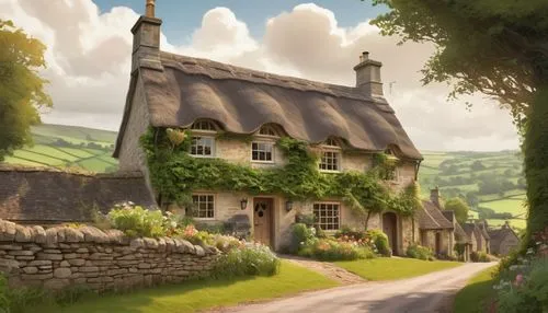 country cottage,nargothrond,shire,thatched cottage,bibury,cotswolds,cottages,ludgrove,dursley,hobbiton,cotswold,maplecroft,maisons,highstein,home landscape,knight village,summer cottage,stone houses,cottage,greystoke,Conceptual Art,Fantasy,Fantasy 02