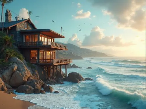 beachfront,oceanfront,seaside resort,beach house,ocean view,seaside view,brazilian beach,dream beach,laguna beach,seaside country,beachhouse,beach landscape,beach hut,oceanview,beach resort,coastal landscape,beach scenery,mountain beach,lifeguard tower,tropical beach,Photography,General,Realistic