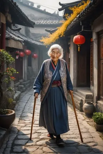 elderly lady,old woman,junshan yinzhen,japanese woman,woman walking,elderly person,xi'an,oriental painting,pensioner,suzhou,old age,xing yi quan,asian woman,grandmother,geisha,tai qi,oriental girl,yunnan,geisha girl,chinese art,Illustration,Japanese style,Japanese Style 11