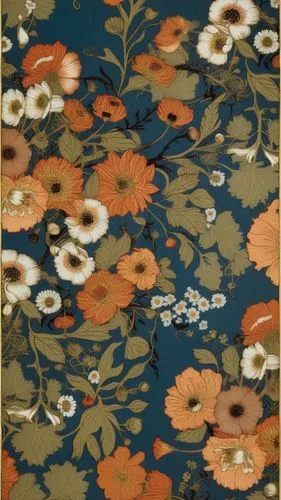 a wallpaper design of flowers,an image of colorful flowers that are on a blue surface,kimono fabric,flower fabric,flowers fabric,flowers pattern,japanese floral background,floral pattern,orange floral