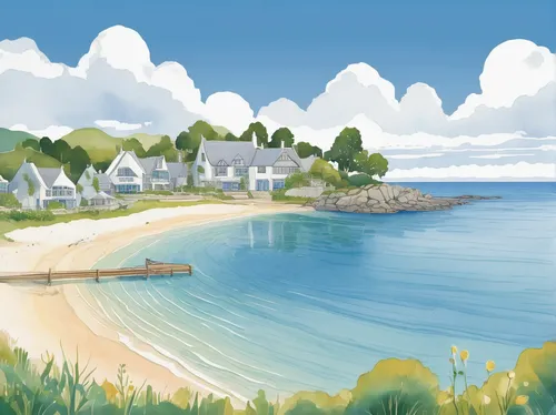 seaside country,beach landscape,seaside resort,beach scenery,coastal landscape,cape cod,seaside view,bretagne,carbis bay,cove,maine,seashore,sea-shore,beach huts,new england,seaside,thimble islands,sea landscape,bar harbor,mountain beach,Illustration,Retro,Retro 23