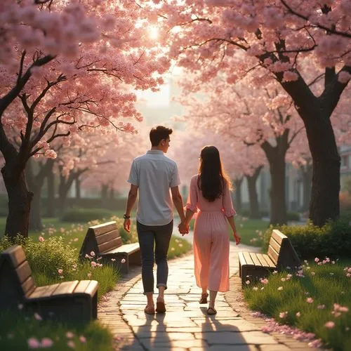 the cherry blossoms,walking in a spring,cherry blossoms,cherry trees,romantic scene,cherry blossom,cherry blossom tree-lined avenue,japanese sakura background,spring background,cherry blossom festival,walk in a park,cherry petals,springtime background,cherry blossom tree,pink cherry blossom,japanese cherry trees,sakura trees,cherry tree,girl and boy outdoor,japanese cherry blossoms,Photography,General,Realistic