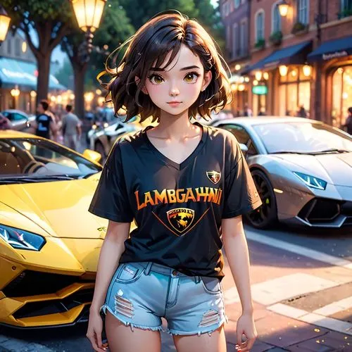 girl in t-shirt,lamborghini urus,lambo,girl and car,bumblebee,lamborghinis,Anime,Anime,Cartoon