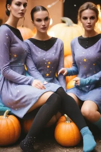 بنطلون ذهبي dress,socks,colorful clothes,,clean,thickhalloween in spacepumpkins and stars,,three young women are sitting on small pumpkins,pumpkins,retro halloween,halloweenkuerbis,pumpkin heads,knitt