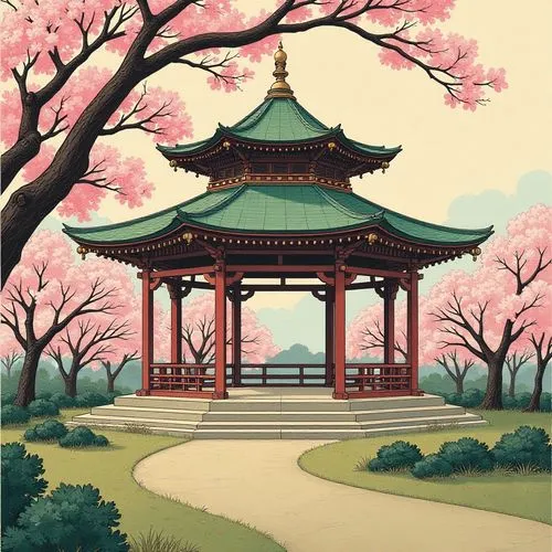 japanese sakura background,ukiyoe,sakura background,sakura tree,oriental painting,cool woodblock images