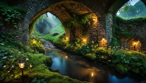 fantasy landscape,dragon bridge,fairy village,fantasy picture,elven forest,3d fantasy,fairytale forest,fairy forest,fairy world,enchanted forest,fantasy art,stone bridge,hobbiton,wishing well,devil's bridge,bridge arch,a fairy tale,enchanted,fairy chimney,cave on the water,Photography,General,Fantasy