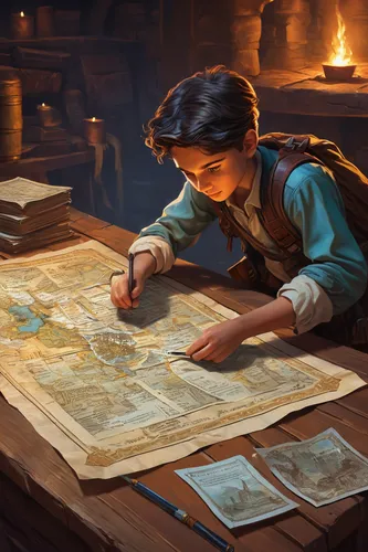 treasure map,girl studying,treasure hunt,child with a book,game illustration,navigation,scholar,old world map,little girl reading,children studying,cartography,a journey of discovery,adventurer,map world,tutor,playmat,children drawing,merchant,traveler,collected game assets,Conceptual Art,Fantasy,Fantasy 14