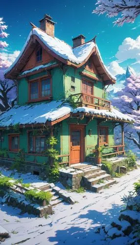 winter house,korean village snow,butka,snow scene,winter background,snow roof,Illustration,Japanese style,Japanese Style 03