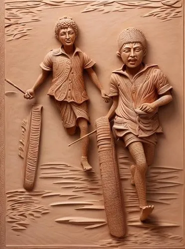  terracotta bas relief,
,carved sculpture of two boys with a baseball bat,wood carving,the court sandalwood carved,woodcarving,carved wood,wood art,clay figures,Common,Common,Natural