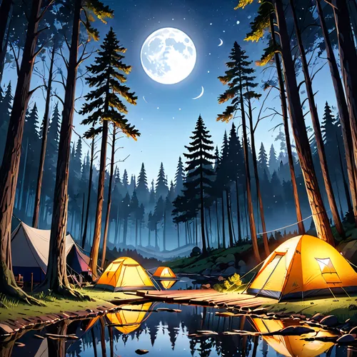 camping tents,campsite,camping,campground,tent camping,campire,camping tipi,camping car,tents,moonlit night,world digital painting,landscape background,camping equipment,campers,forest background,night scene,background vector,campfires,tourist camp,camping gear,Anime,Anime,General