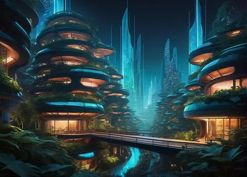 futuristic landscape,arcology,ecotopia,futuristic architecture,fantasy city,cybertown,biospheres,citadels,fantasy landscape,cybercity,alien world,cyberia,streamwood,mushroom landscape,terraformed,aurora village,futuristic art museum,homeworlds,ancient city,topia,Illustration,Vector,Vector 08