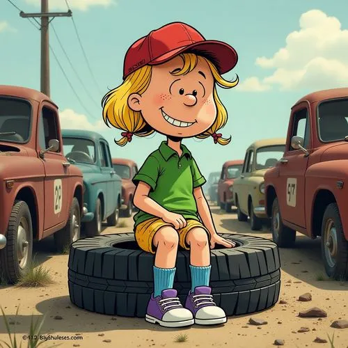 girl and car,bakkie,girl with a wheel,tires,heidi country,summer tires,Illustration,Children,Children 02