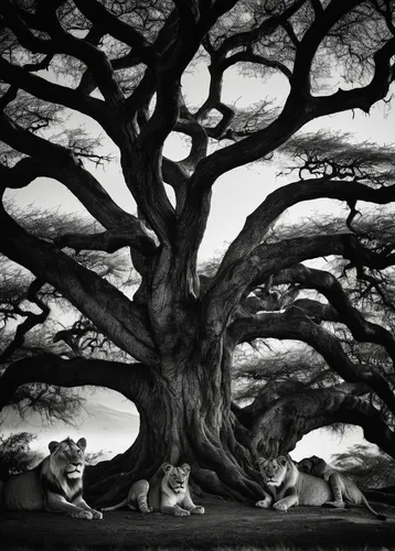 laurent baheux sony alpha 9 a lion sits with his cubs in the shade of a tree,tree of life,oak tree,rosewood tree,the japanese tree,old tree,bodhi tree,old gnarled oak,dragon tree,california live oak,t