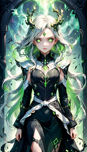 medusa,medusa gorgon,aurora,green aurora,caerula,a200,emerald,aura,malachite,luminous,priestess,mezzelune,dryad,umiuchiwa,rusalka,lily of the field,clover frame,lilly of the valley,celtic queen,flora,Anime,Anime,General