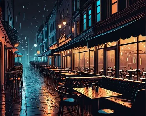 paris cafe,night scene,evening atmosphere,street cafe,rain bar,bistro,digital painting,world digital painting,rainy,umbrellas,diner,night snow,midnight snow,french digital background,bistrot,watercolor cafe,nightlife,romantic night,new york restaurant,restaurants,Illustration,Black and White,Black and White 04