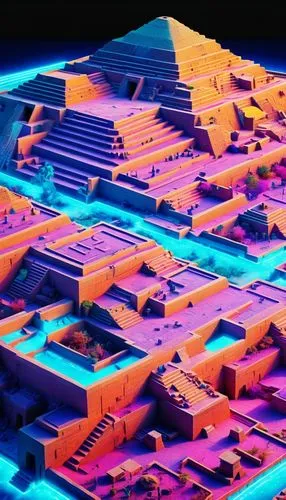 microdistrict,tenochtitlan,voxel,cybercity,ziggurats,micropolis,ziggurat,multispectral,cyberscene,cinema 4d,3d render,lidar,ancient city,voxels,cyberview,metropolis,fractal environment,anaglyph,cybertown,city blocks,Conceptual Art,Sci-Fi,Sci-Fi 28